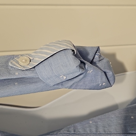 Van HEUSEN 3/4 sleeve V neck chambray casual summer tunic shirt top Sz L - Picture 7 of 11